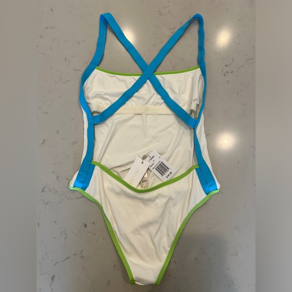 NWT! LSPACE Ribbed Baewatch One Piece Swimsuit in Island/Cucumber - Size L - Picture 9 of 12